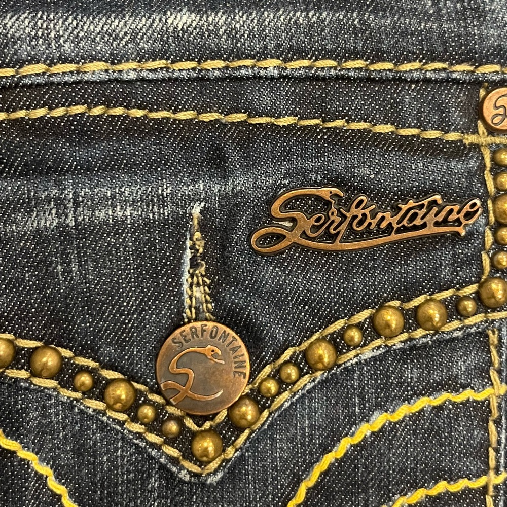 Serfontaine Low Rise Embellished Bootcut Jeans Dark Wash Y2K - Picture 8 of 8